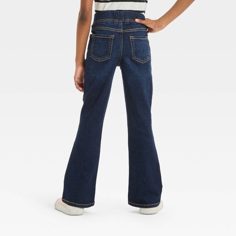slide 2 of 3, Girls' Mid-Rise Pull-On Flare Jeans - Cat & Jack™ Dark Wash 16: Stretch Denim, Full Elastic Waistband, 1 ct