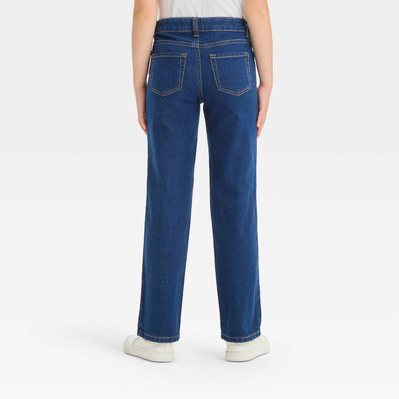 slide 2 of 3, Girls' Mid-Rise Denim Straight Jeans - Cat & Jack™ Dark Wash 10: Adjustable Waistband, Stretch Fabric, 1 ct