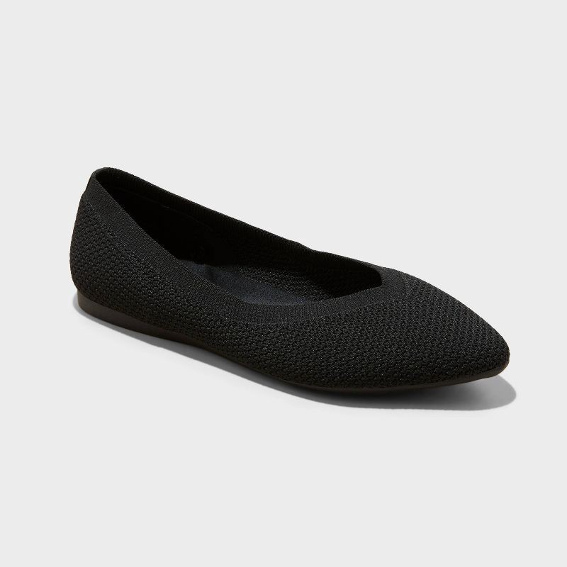 slide 1 of 3, Women's Claire Knit Washable Ballet Flats - A New Day™ Black 6: Machine Washable, Pull-On, Removable Footbed, Medium Width, 1 ct