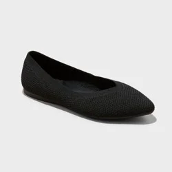 Women's Claire Knit Washable Ballet Flats - A New Day™ Black 8.5: Medium Width, Pull-On, Removable Footbed, Closed Pointed Toe