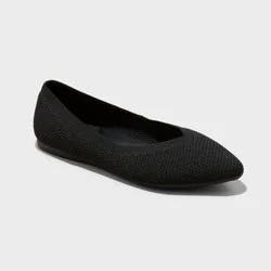 Women's Claire Knit Washable Ballet Flats - A New Day™ Black 9.5: Pull-On, Removable Footbed, Medium Width