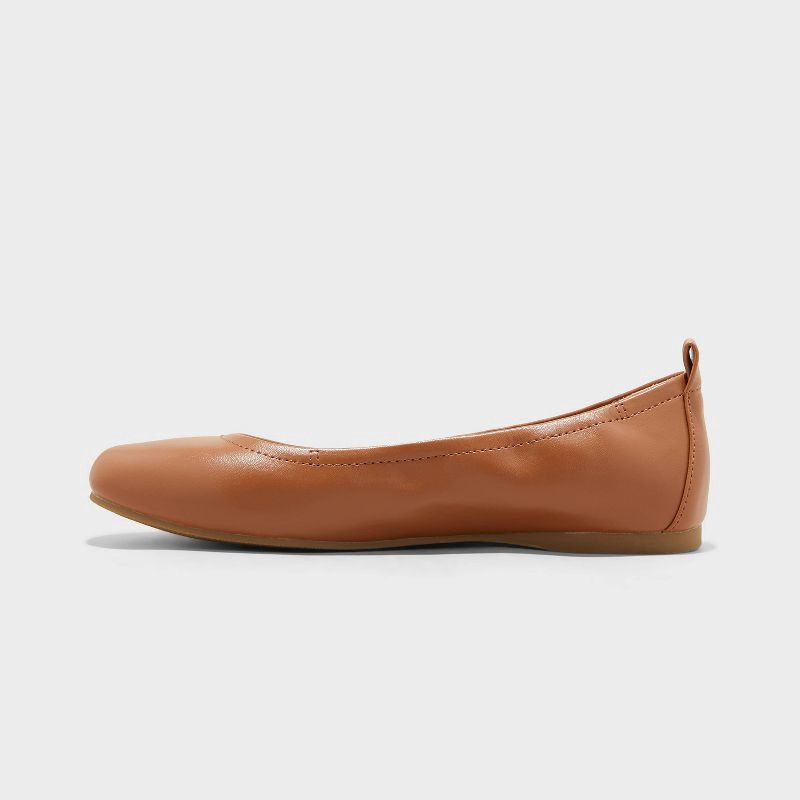 slide 2 of 4, Women's Danielle Scrunch Ballet Flats with Memory Foam Insole - Universal Thread™ Cognac 9.5: Pull-On, Flexible Outsole, 1 ct