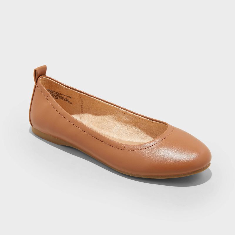 slide 1 of 4, Women's Danielle Scrunch Ballet Flats with Memory Foam Insole - Universal Thread™ Cognac 10: Pull-On, Flexible Outsole, 1 ct