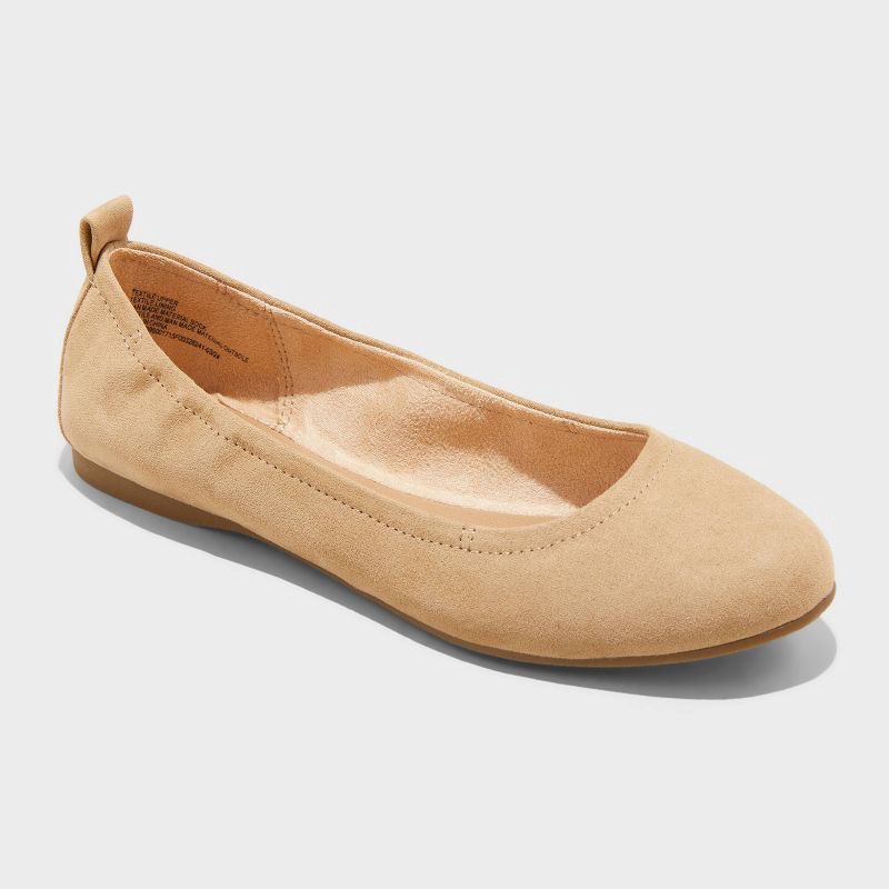 slide 1 of 4, Women's Danielle Scrunch Ballet Flats with Memory Foam Insole - Universal Thread™ Beige 11: Pull-On, Medium Width, Closed Round Toe, 1 ct