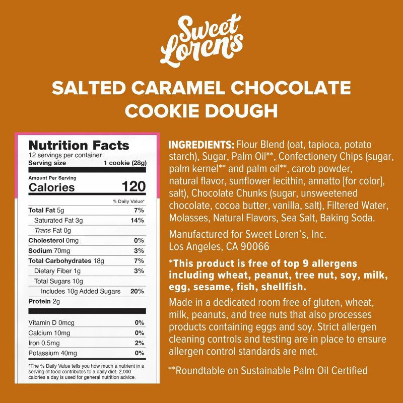 slide 5 of 5, Sweet Loren's Gluten Free Vegan Salted Caramel Chocolate Cookie Dough - 12oz/12ct, 12 ct; 12 oz