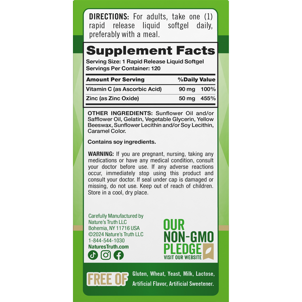 slide 2 of 4, Nature's Truth Rapid Release Liquid Softgels Plus Vitamin C Zinc, 120 ct