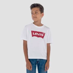 Levi's® Boys' Short Sleeve Batwing Logo T-Shirt - White L: Crew Neck, Midweight Cotton
