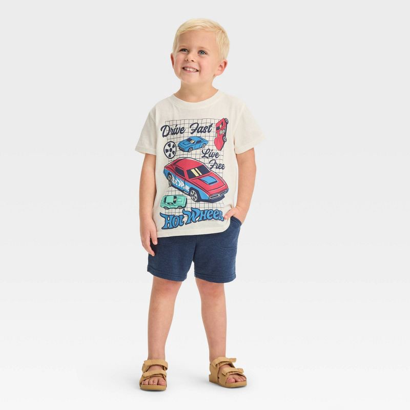 slide 3 of 3, Toddler Boys' Hot Wheels Striped T-Shirt - Off-White 3T, 1 ct