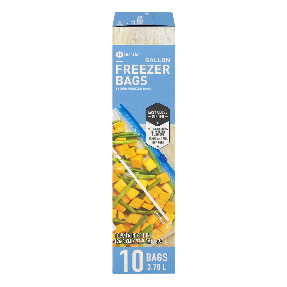 slide 1 of 1, SE Grocers Slider Freezer Bags Gallon - 10 CT, 10 ct