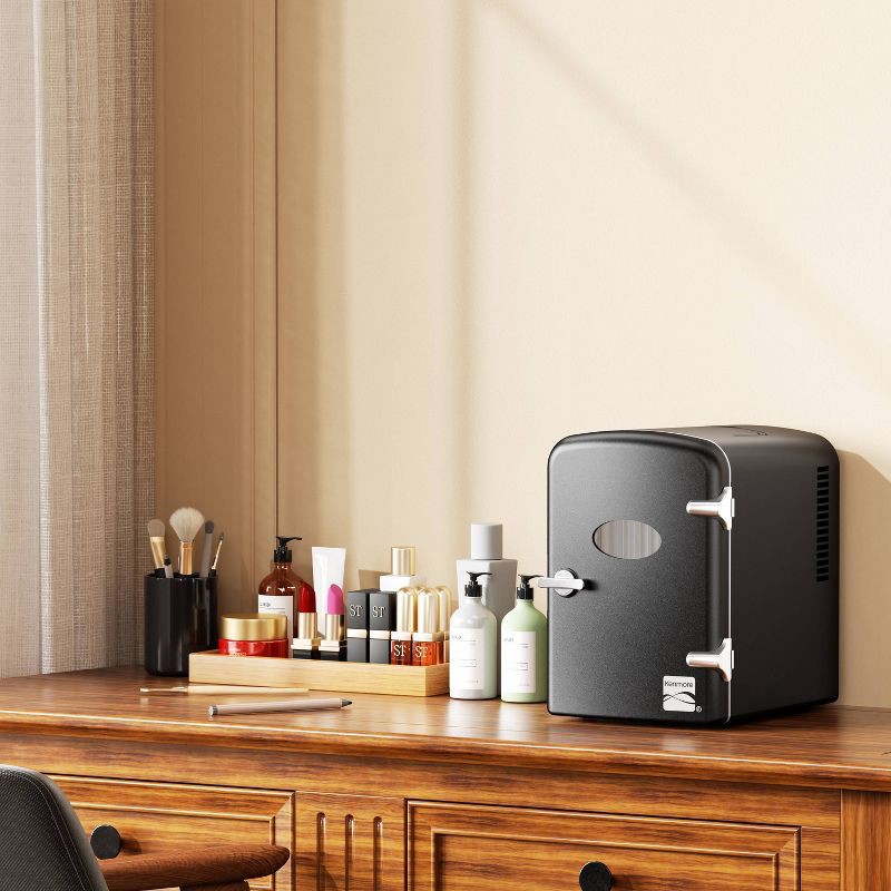 slide 8 of 9, Kenmore 6 can Mini Refrigerator: Countertop Tiny Fridge for Skincare & Makeup, 40°F Cooling, Black, 0.14 cu ft Capacity, 6 ct