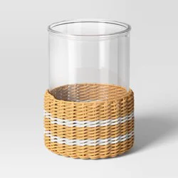 Threshold designed w/Studio McGee 8.5"x6.3" Pillar Glass and Rattan Lantern Candle Holders Brown - Threshold™ designed with Studio McGee