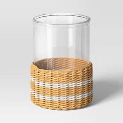 Threshold designed w/Studio McGee 8.5"x6.3" Pillar Glass and Rattan Lantern Candle Holders Brown - Threshold™ designed with Studio McGee