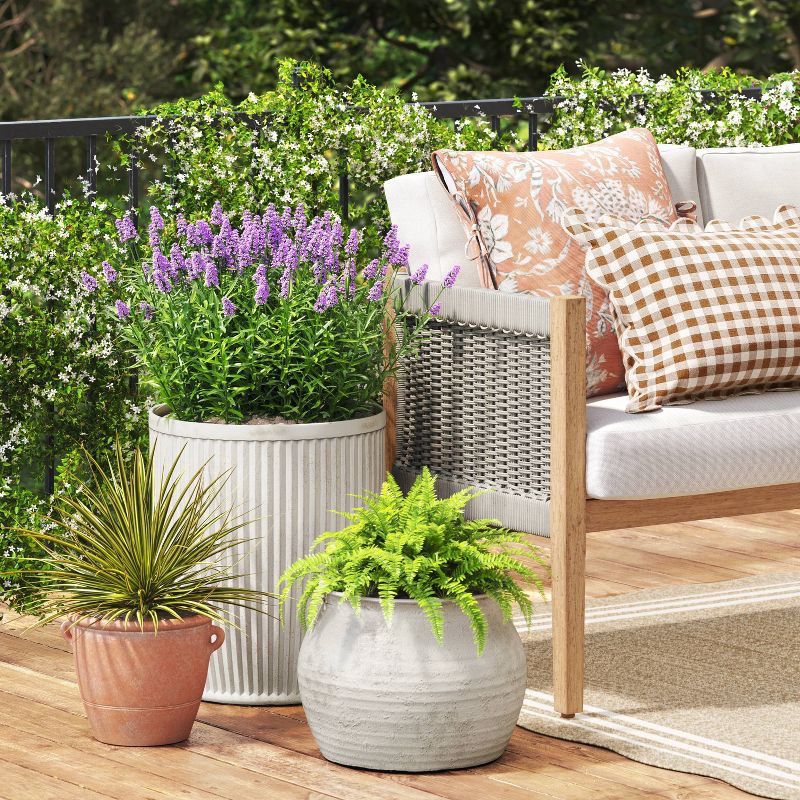 slide 2 of 4, Threshold designed w/Studio McGee Weathered Ribbed Composite Indoor Outdoor Planter Pot 12"x12"x14.3" Off-White - Threshold™ designed with Studio McGee, 1 ct