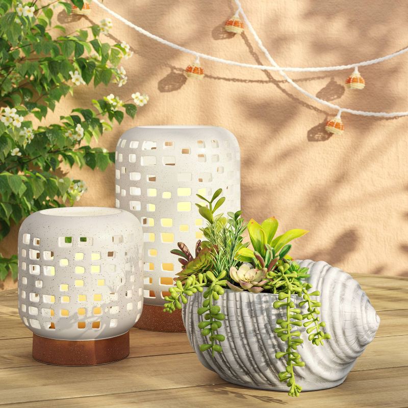 slide 2 of 5, 7.17"x6.26" Pillar Ceramic Lantern Candle Holder White - Threshold™, 1 ct