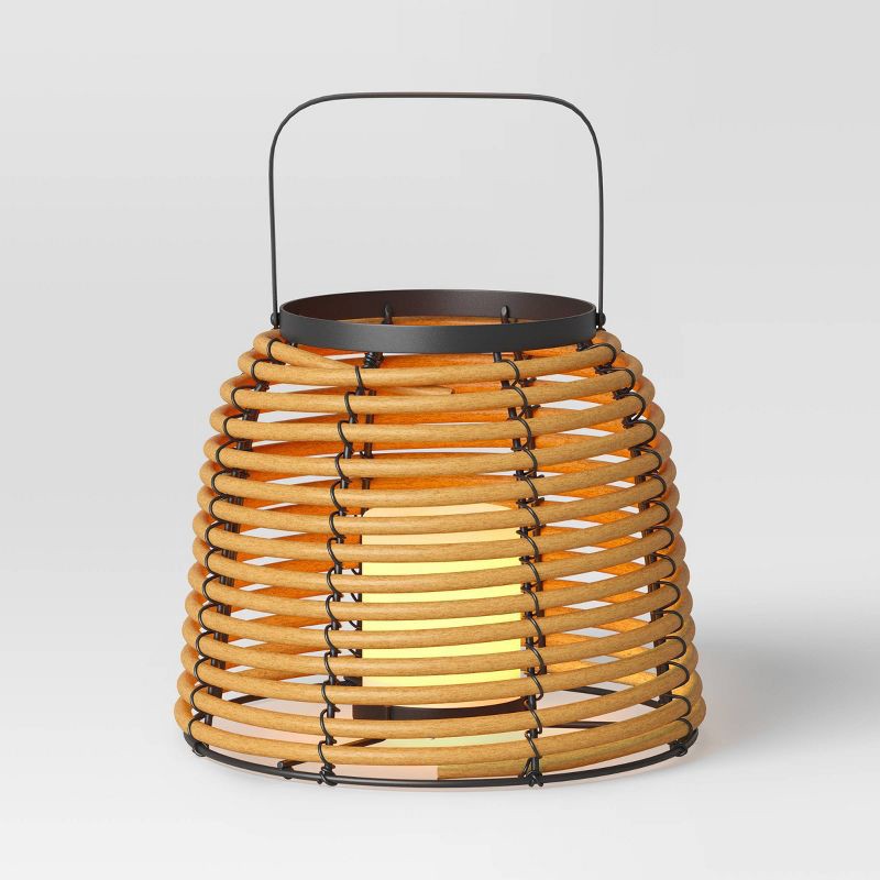 slide 3 of 5, 8" Rattan Battery LED Outdoor Lantern Brown - Threshold™, 1 ct