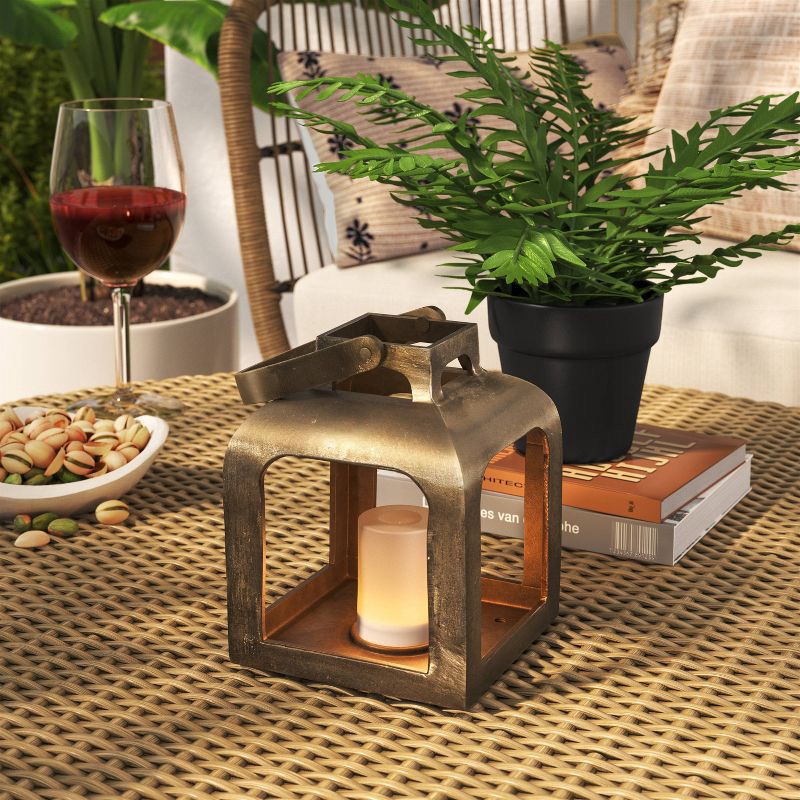 slide 2 of 5, 6.5"x6" Pillar Cast Aluminum Lantern Candle Holders Gold - Threshold™, 1 ct