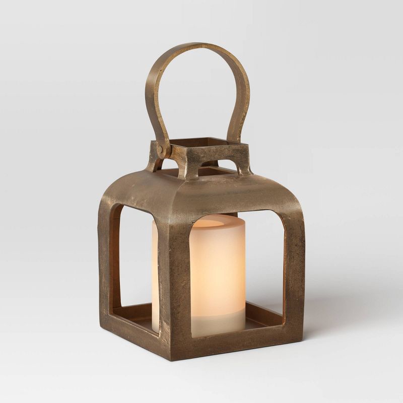 slide 3 of 5, 6.5"x6" Pillar Cast Aluminum Lantern Candle Holders Gold - Threshold™, 1 ct