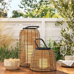 16" Rattan Battery LED Outdoor Lantern Brown - Threshold™