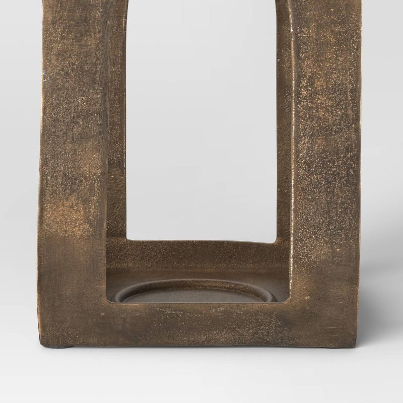 slide 4 of 5, 13"x7.5" Pillar Cast Aluminum Lantern Candle Holders Gold - Threshold™, 1 ct