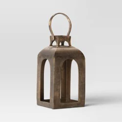 13"x7.5" Pillar Cast Aluminum Lantern Candle Holder Gold - Threshold™