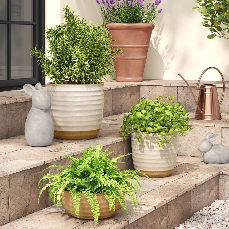 slide 2 of 4, Split Glaze Ceramic Outdoor Planter Pot 8.15"x8.15" White - Threshold™, 1 ct