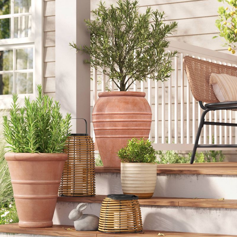 slide 2 of 4, Classic Ribbed Composite Indoor Outdoor Planter Pot 14"x14"x16" Terracotta Pink - Threshold™, 1 ct