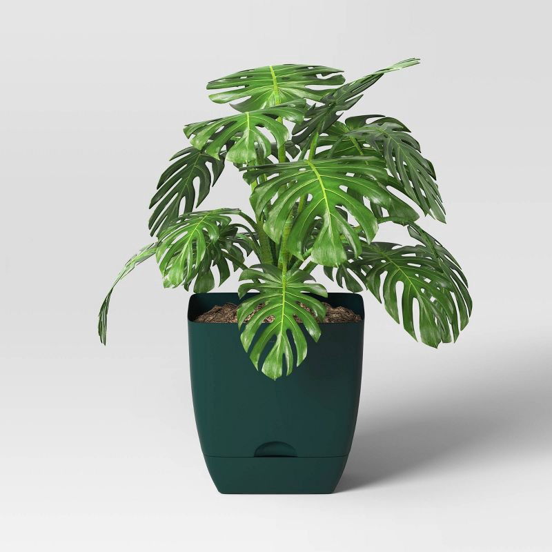 slide 3 of 4, Square Self-Watering Plastic Indoor Outdoor Planter Pot Green 10"x10" - Room Essentials™, 1 ct