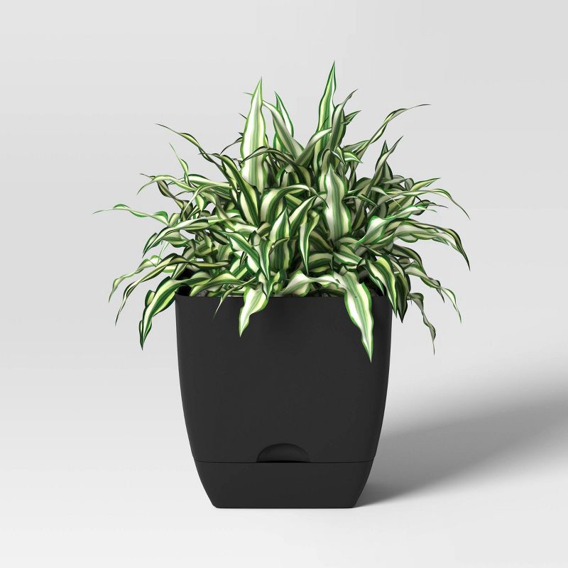 slide 3 of 4, Square Self-Watering Plastic Indoor Outdoor Planter Pot Black 10"x10" - Room Essentials™, 1 ct