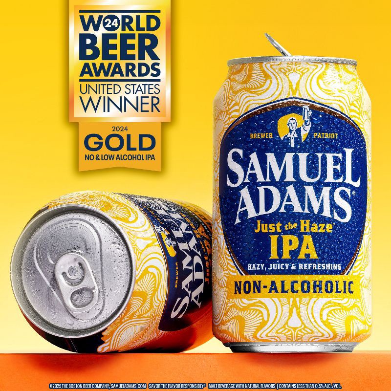 slide 4 of 11, Samuel Adams Sam Adams Just the Haze Non-Alcoholic IPA Beer - 6pk/12 fl oz Cans, 6 ct; 12 fl oz