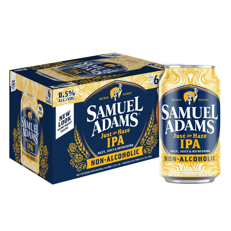 slide 1 of 11, Samuel Adams Sam Adams Just the Haze Non-Alcoholic IPA Beer - 6pk/12 fl oz Cans, 6 ct; 12 fl oz