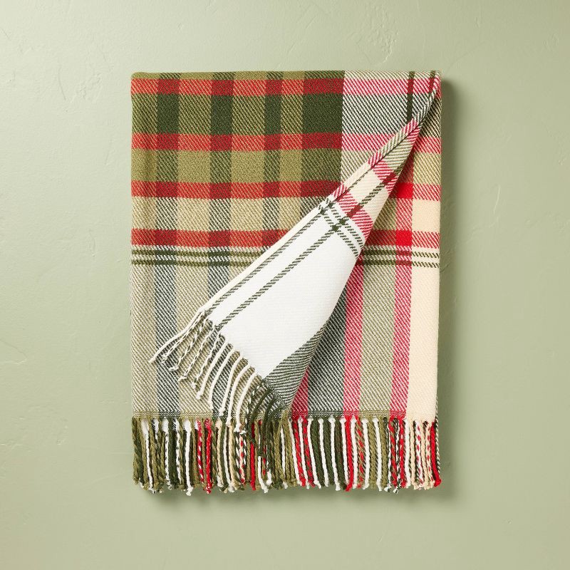 slide 1 of 3, Hearth & Hand with Magnolia Christmas Plaid Woven Throw Blanket - Hearth & Hand™ with Magnolia, 1 ct