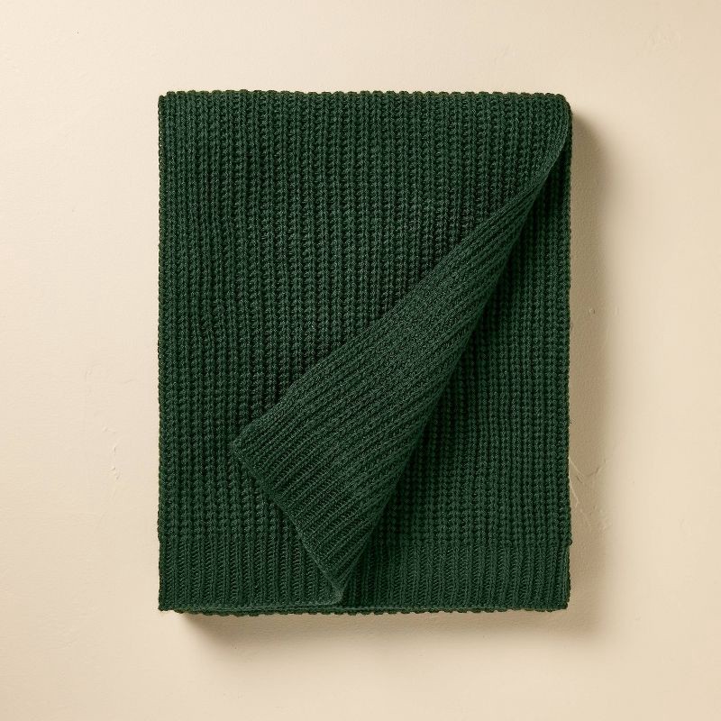 slide 1 of 3, Hearth & Hand with Magnolia Chunky Sweater Knit Throw Blanket Dark Green - Hearth & Hand™ with Magnolia, 1 ct