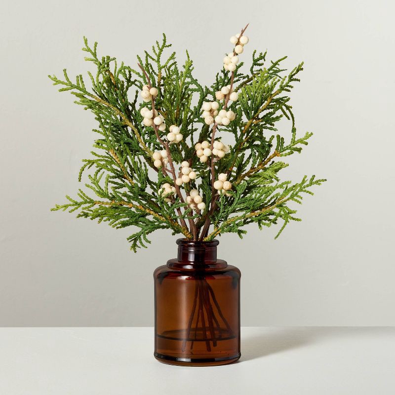 slide 1 of 3, Hearth & Hand with Magnolia 9.5" Faux Cedar and Snowberry Christmas Arrangement - Hearth & Hand™ with Magnolia, 1 ct