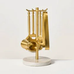 Hearth & Hand with Magnolia 5pc Brass Bar Tool Set with Stand - Hearth & Hand™ with Magnolia: Stainless Steel Barware, Farmhouse Style