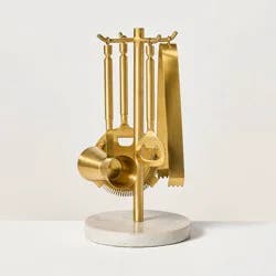 Hearth & Hand with Magnolia 5pc Brass Bar Tool Set with Stand - Hearth & Hand™ with Magnolia: Stainless Steel Barware, Farmhouse Style