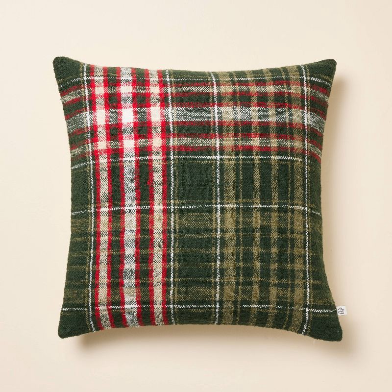 slide 1 of 4, Hearth & Hand with Magnolia 18"x18" Christmas Plaid Woven Square Throw Pillow - Hearth & Hand™ with Magnolia, 1 ct