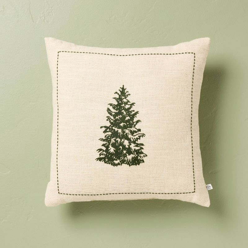 slide 1 of 4, Hearth & Hand with Magnolia 16"x16" Tree Embroidered Christmas Throw Pillow - Hearth & Hand™ with Magnolia, 1 ct