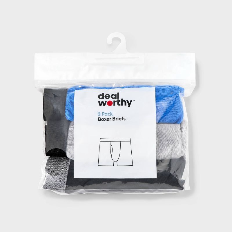 slide 2 of 3, Boys' 3pk Boxer Briefs - Dealworthy™ Blue/Black/Gray M: Lightweight, Knit Fabric, 3 ct