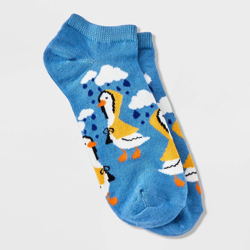 slide 1 of 3, Women's Rainy Ducks Low Cut Socks - Denim Blue 4-10: Fun Animal Icon Pattern, Lightweight Banded Cuff, 1 ct