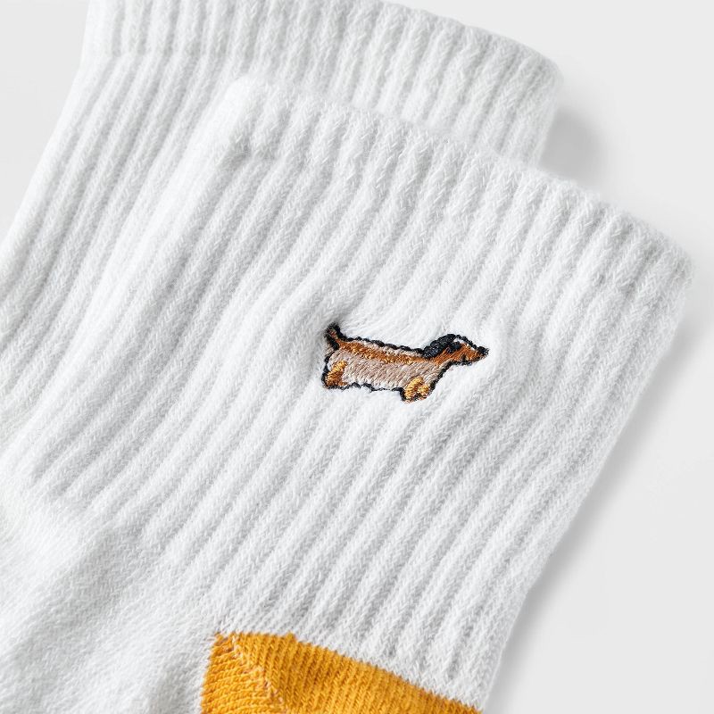 slide 3 of 3, Women's Embroidered Hot Dog Ribbed Ankle Socks - Ivory 4-10: Recycled Polyester, Banded Cuff, Animal Icon, 1 ct
