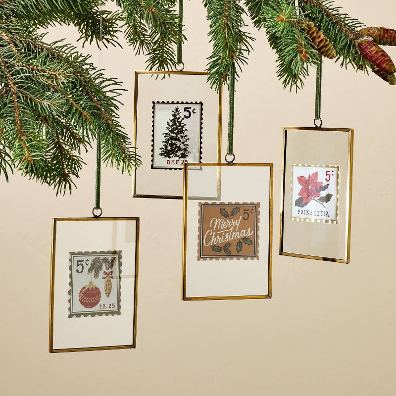 slide 3 of 3, Hearth & Hand with Magnolia Framed Vintage Stamp Art Christmas Tree Ornaments (Set of 4) - Hearth & Hand™ with Magnolia, 1 ct