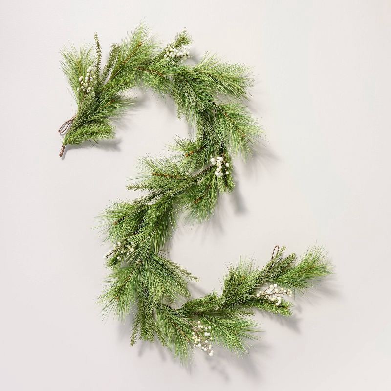 slide 1 of 3, Hearth & Hand with Magnolia 6' Faux Needle Pine and Snowberry Christmas Garland - Hearth & Hand™ with Magnolia, 1 ct