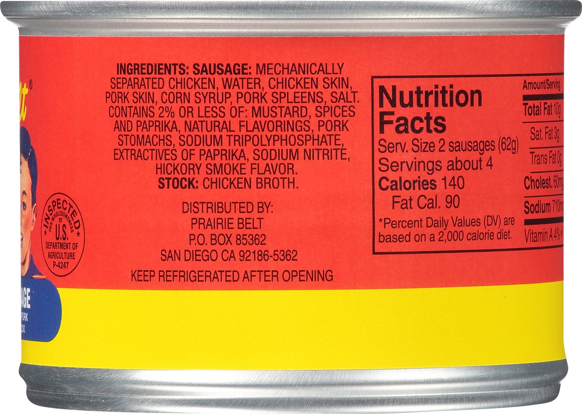 slide 8 of 14, Prairie Belt Hot Smoked Sausage 9.5 oz. Pull-Top Can, 9.5 oz