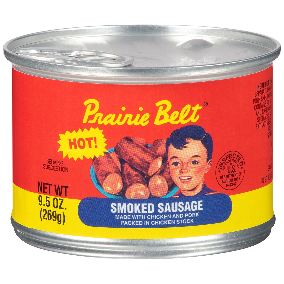 slide 1 of 14, Prairie Belt Hot Smoked Sausage 9.5 oz. Pull-Top Can, 9.5 oz