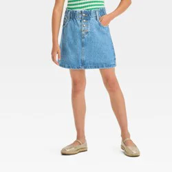 Girls' Paper Bag Denim Wash Skirt - Cat & Jack™ Medium Blue Wash M