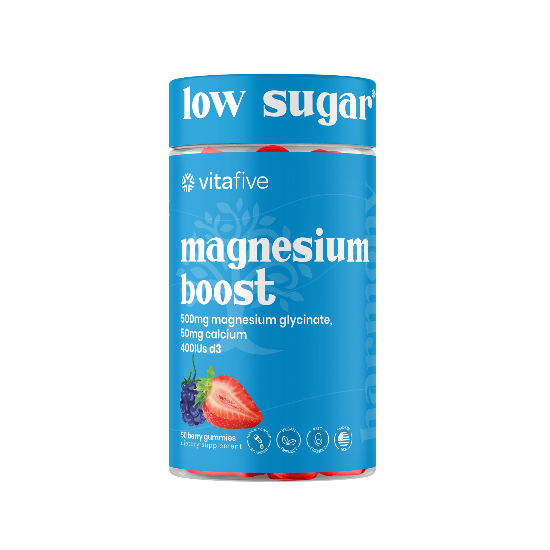 slide 1 of 1, Vitafive Low Sugar Magnesium Boost Gummies - Berry, 50 ct