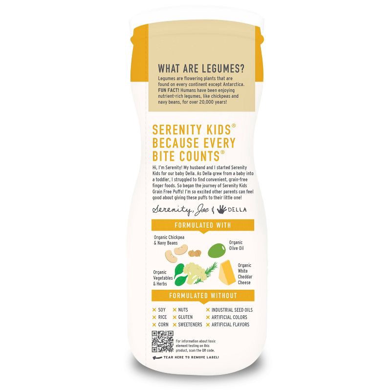 slide 9 of 9, Serenity Kids Grass Fed Cheddar and Organic Cauliflower & Spinach Grain Free Puffs Baby & Toddler Snacks - 1.5oz, 1.5 oz