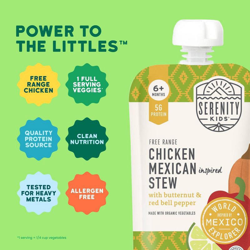 slide 2 of 8, Serenity Kids World Explorer Free Range Chicken Mexican Inspired Stew with Organic Vegetables Baby Food Pouch - 3.5oz, 3.5 oz