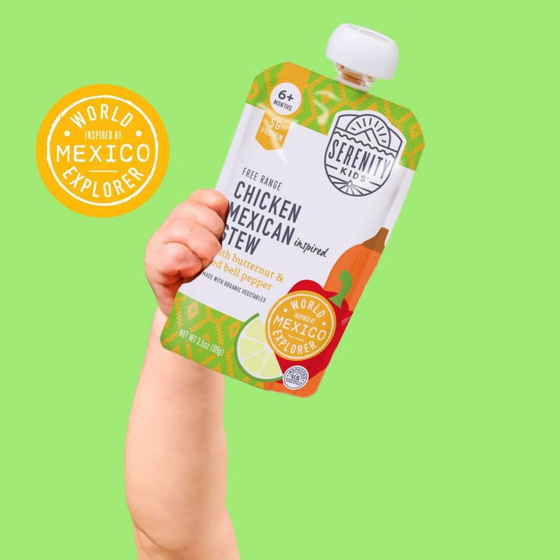 slide 7 of 8, Serenity Kids World Explorer Free Range Chicken Mexican Inspired Stew with Organic Vegetables Baby Food Pouch - 3.5oz, 3.5 oz
