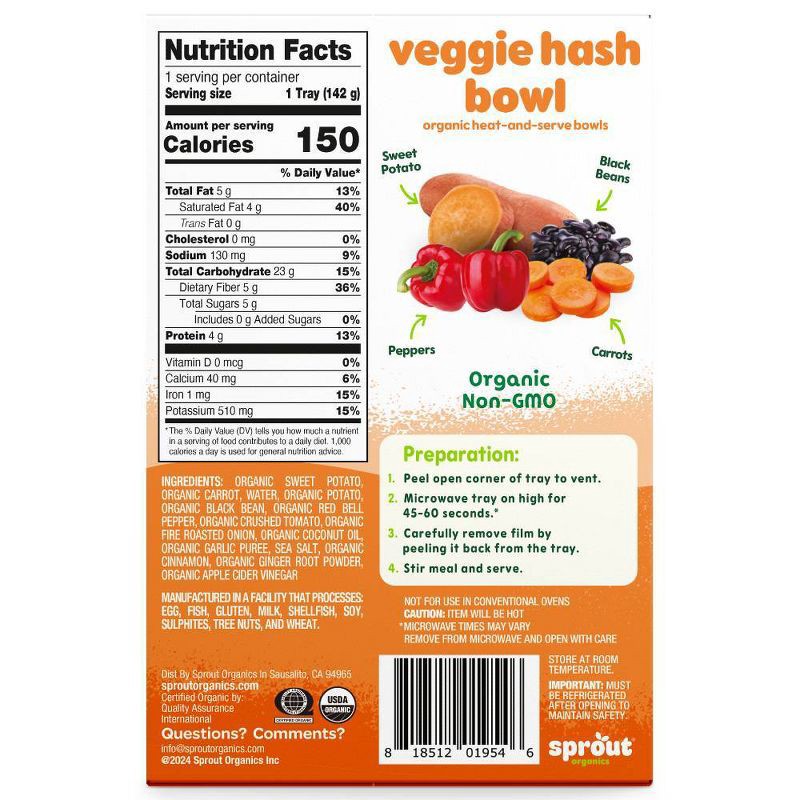 slide 2 of 3, Sprout Organics Sprout Foods Toddler Meal Sweet Potato Hash Breakfast Bowl Baby Meals - 5oz, 5 oz